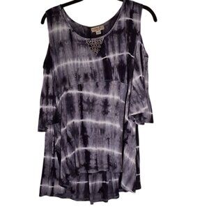 One World Size Large Tie-Dye Cold Shoulder Top